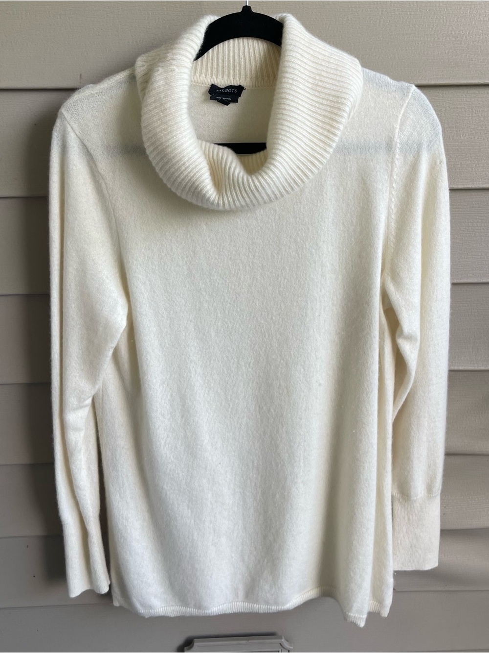 Talbots Womens L Pure Cashmere Sweater Ivory Cowl Neck Long Sleeve Tunic Luxury